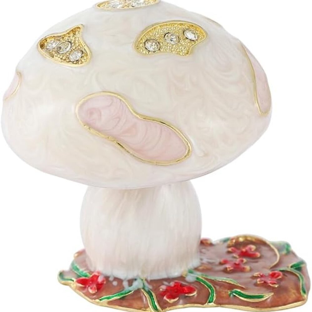 Mushroom Trinket Boxes Hinged Hand-Painted Enamel Mushroom Figurine Cute Jewelry